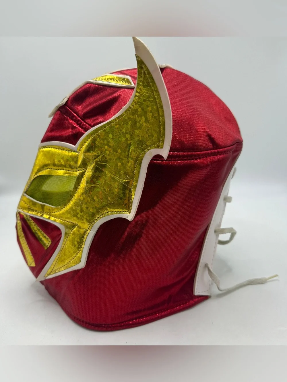 Mexican Lucha Libre Wrestling Mask Red Gold Luchador Costume Adult Lace Up